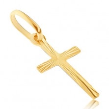 Gold pendant - narrow cross with slim shiny strap