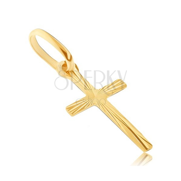 Gold pendant - narrow cross with slim shiny strap