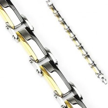 Bracelet made of 316L steel, tricoloured links, shiny protruding surface