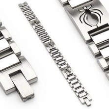 Surgical steel watch style bracelet with spider