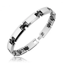 Magnetic bracelet made of tungsten, rectangular links with black prisms