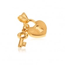 Gold pendant - shiny heart lock with key