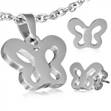 Set made of surgical steel - pendant and earrings, butterfly contour