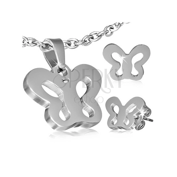 Set made of surgical steel - pendant and earrings, butterfly contour
