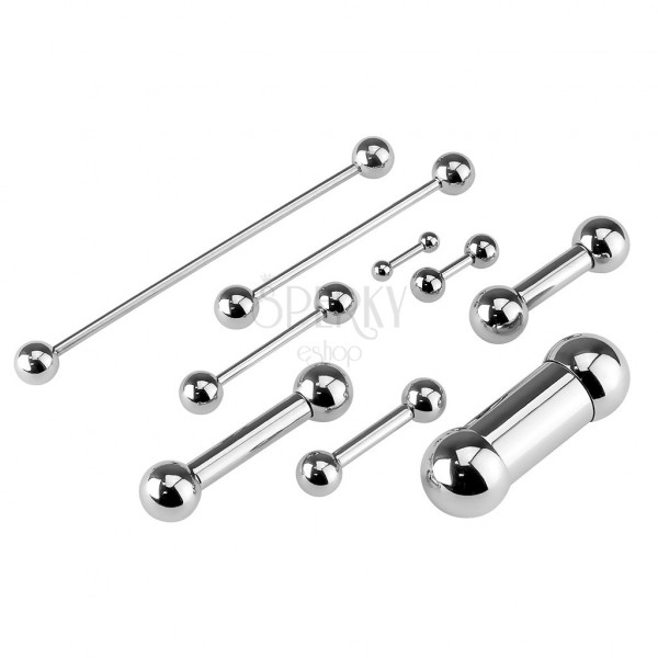 Steel piercing of silver colour - a straight bar finished with balls