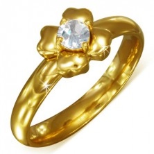 Gold ring made of surgical steel with clear zircon - flower