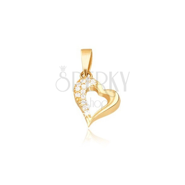 Gold 14K pendant - irregular heart contour, zircons