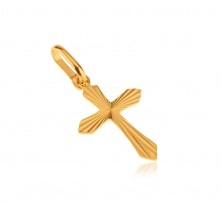 Gold 14K pendant - flat Latin cross, shiny radial notches