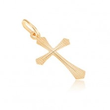 Pendant made of gold 14K - flat cross, sparkling grooved surface