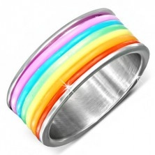 Steel ring with colourful rubber stripes
