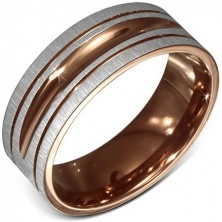 Ring made of stainless steel, satin finish, two-tone, decorative grooves