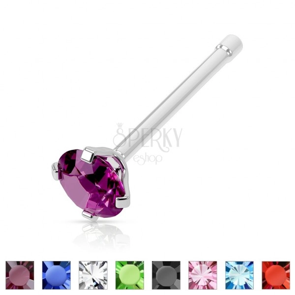 Nose piercing made of stainless steel - straight barbell, round zircon of various colours