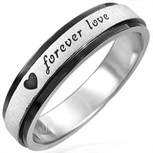 Steel ring with black edges, Forever Love