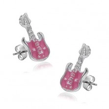 Earrings made of silver 925 - guitar with pink shiny glaze