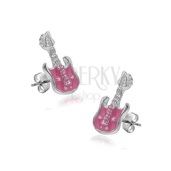 Earrings made of silver 925 - guitar with pink shiny glaze