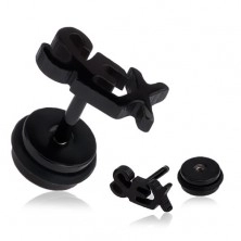 Steel fake ear plug in black colour - "SEX"