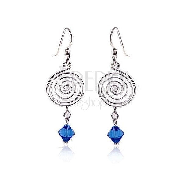 Earrings made of silver 925 - spiral and blue glass bead