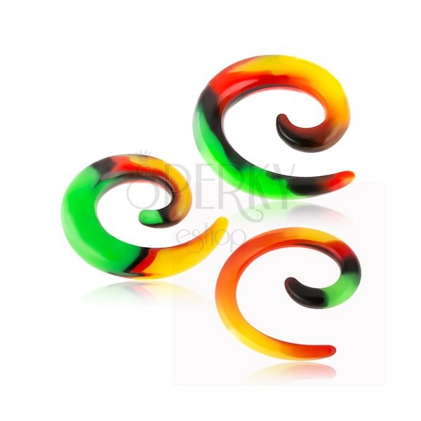 Silicon ear expander, spiral with Rastafarian motif
