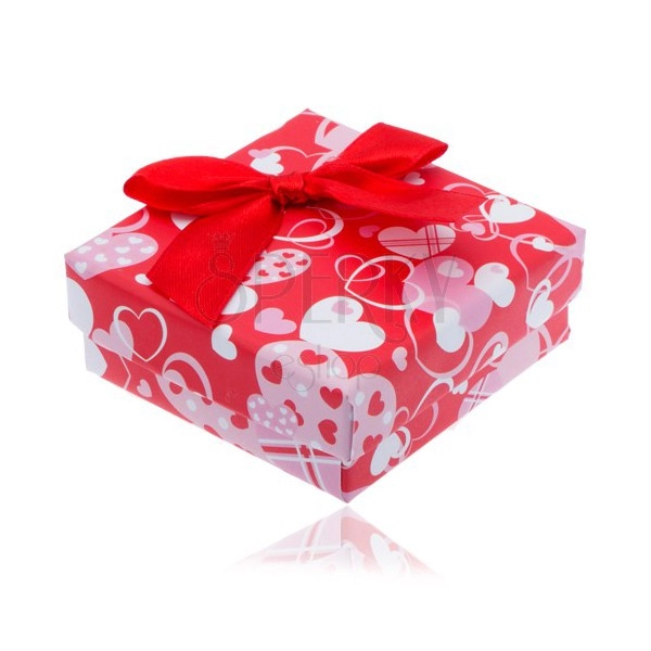 Red box with hearts for earrings with red bowknot