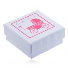 White ribbed jewellery gift box with pink old-fashioned pram