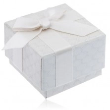 Glossy creamy patterned gift box for ring with bow and ribbon