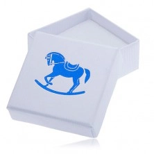 White ribbed gift box, blue rocking horse