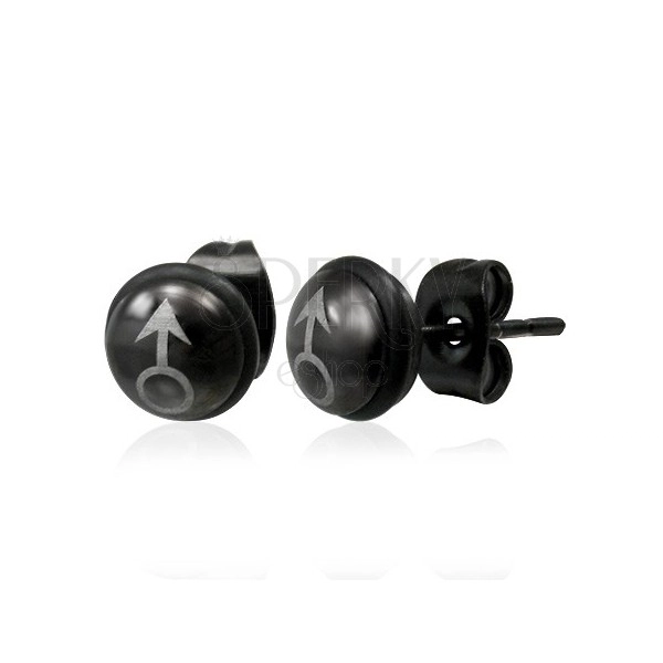 Black steel earrings with male gender sign