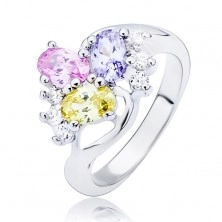 Glossy ring - wavy line and colourful oval zircons