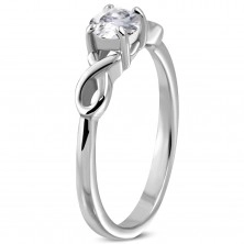 Engagement ring with zircon and double steel ribbon