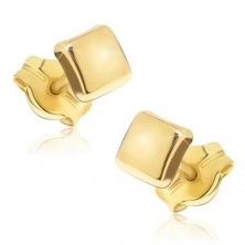 Gold sparkling earrings - shiny squares with slightly convex surface