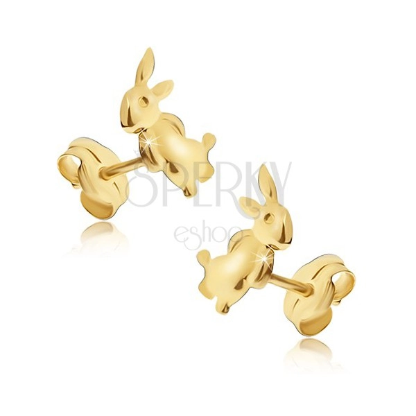 Earrings made of yellow 14K gold - bunny standing on hind legs
