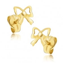 Gold stud earrings - bows with mirror shine