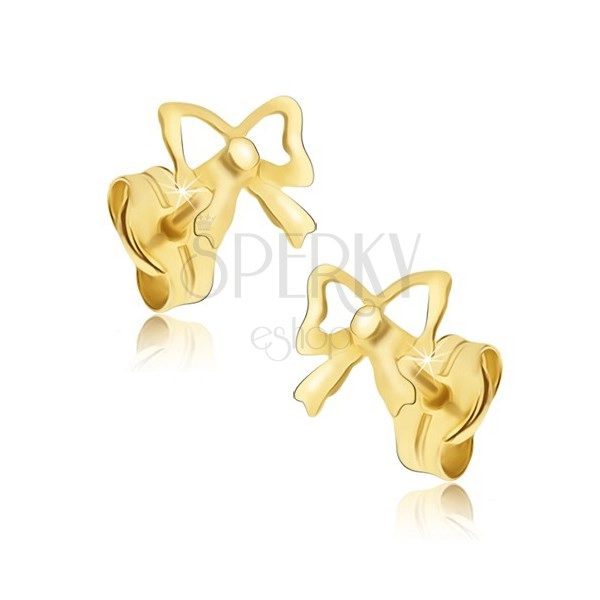 Gold stud earrings - bows with mirror shine