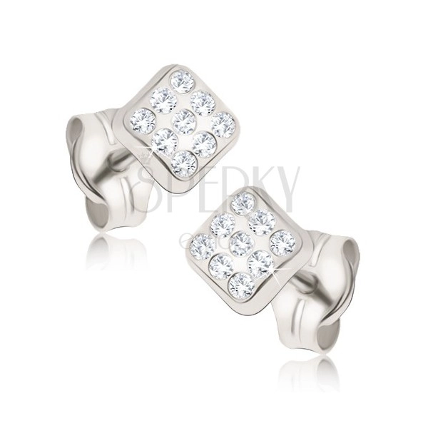 Earrings made of white 14K gold - shimmering tiny squares, round zircons