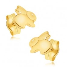 Gold earrings - jumping bunny with a mirror shine