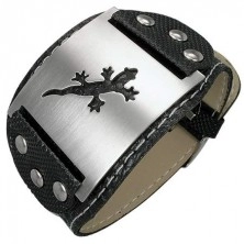 Imitation leather bracelet with studs and lizard