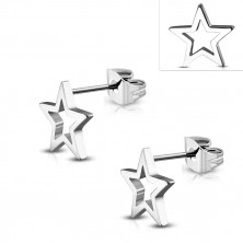Steel earrings in a shiny silver colour, star contour