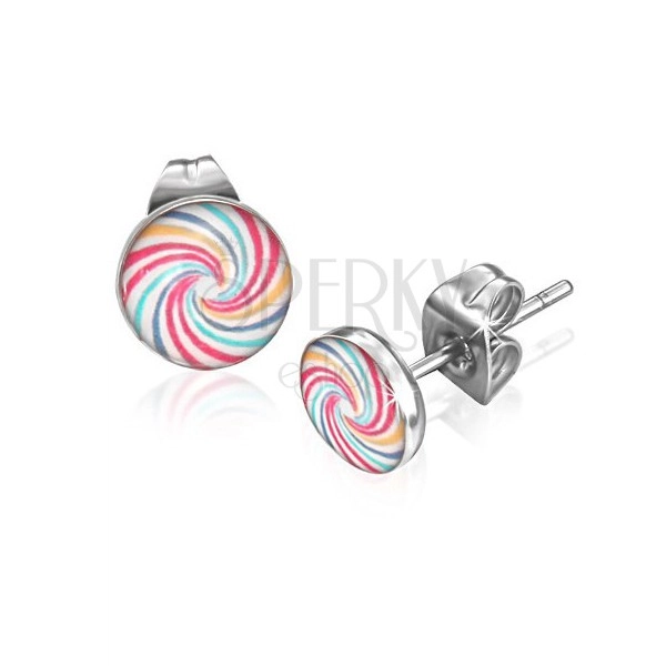 Stud steel earrings, rainbow spiral