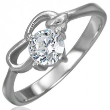 Engagement ring made of surgical steel with zircon in clear colour and two loops