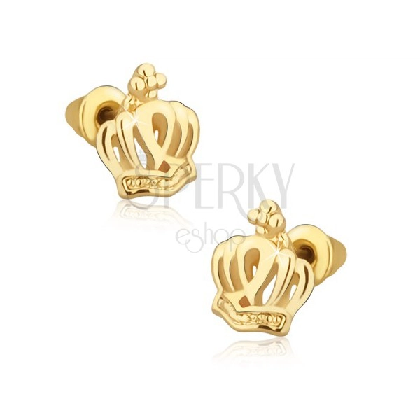Stud earrings in gold colour, royal crown