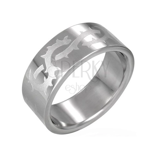 Stainless steel ring with matt thorns