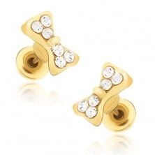 Stud earrings in gold colour, zircon bows