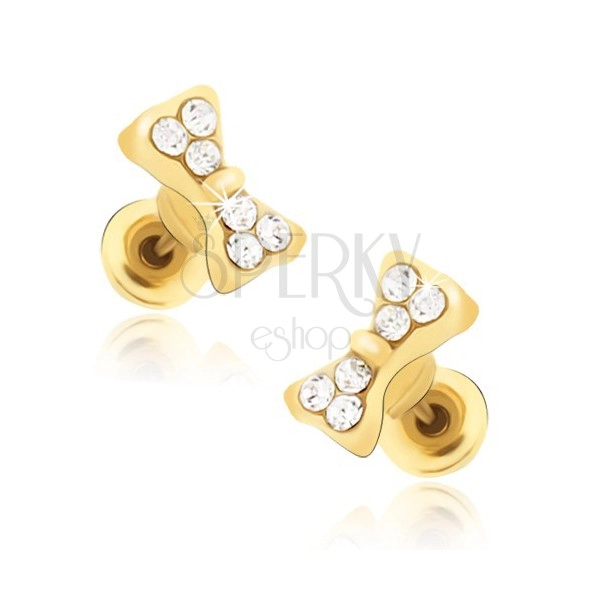Stud earrings in gold colour, zircon bows