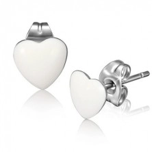 Steel earrings, shiny white symmetrical hearts