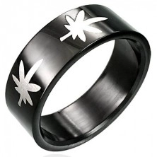 Black stainless steel ring with marijuana