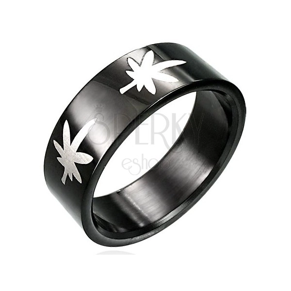 Black stainless steel ring with marijuana
