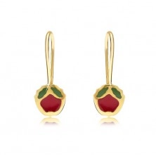 Earrings made of yellow 9K gold - red and green apples with glaze