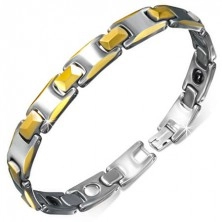 Tungsten magnetic bracelet, links with gold bevelled edges