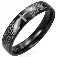 Black stainless steel ring with religious prayer text