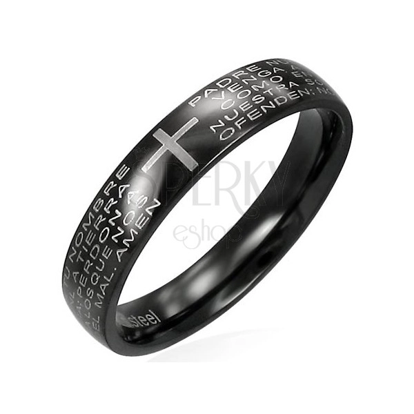 Black stainless steel ring with religious prayer text